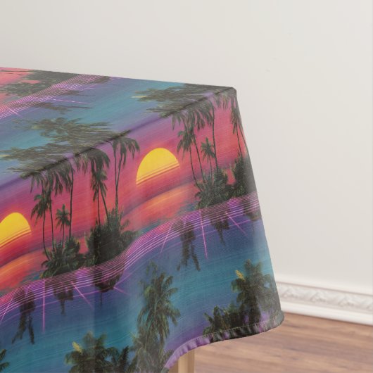 Retro-Synthwave-Palmenbaum-Sonnenuntergangs-Muster Tischdecke (Beispiel)