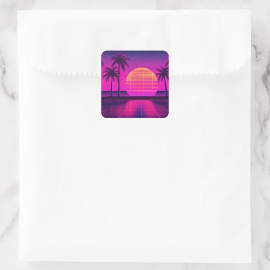 Retro-Synthwave Quadratischer Aufkleber (Tasche)