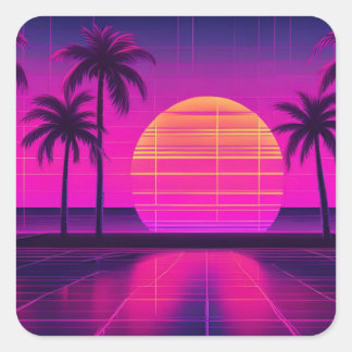 Retro-Synthwave Quadratischer Aufkleber