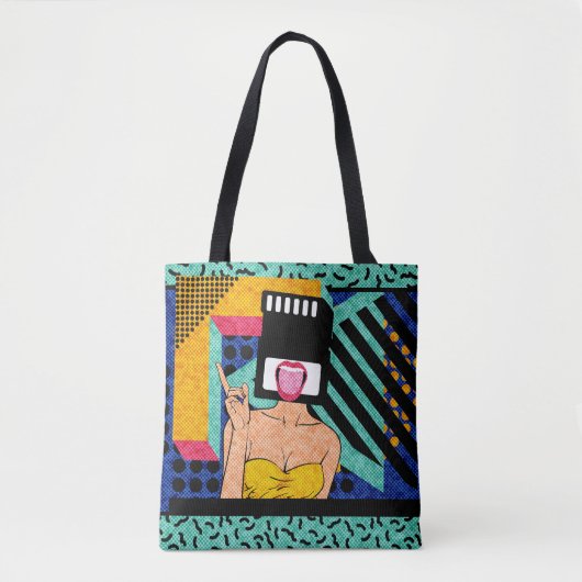 Retro Synthwave SD Card Pop Art Woman Tasche (Vorderseite)