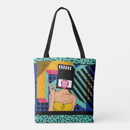 Retro Synthwave SD Card Pop Art Woman Tasche (Rückseite)