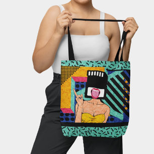 Retro Synthwave SD Card Pop Art Woman Tasche