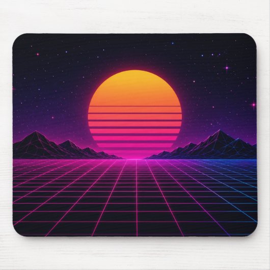 Retro Synthwave Sonnenuntergang Mousepad (Vorne)