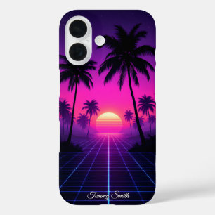 Retro Synthwave Sunset - Neon Vaporwave Vibe iPhone 16 Hülle