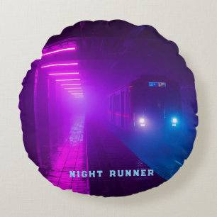 Retro Synthwave Vap Rundes Kissen