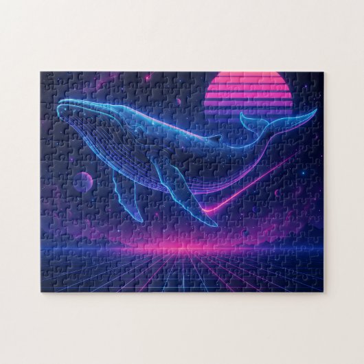 Retro Synthwave Whale – Neon Space Art Puzzle (Horizontal)