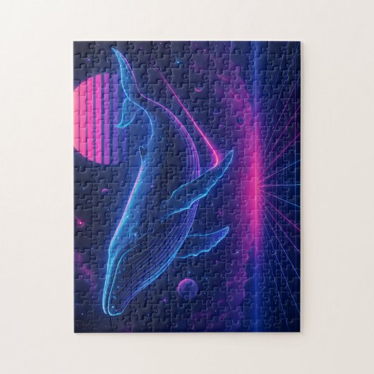 Retro Synthwave Whale – Neon Space Art Puzzle (Vertikal)