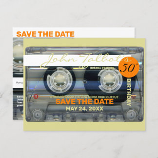 Retro T2 Audiotape 50. Geburtstag SAVE THE DATE Po Einladungspostkarte