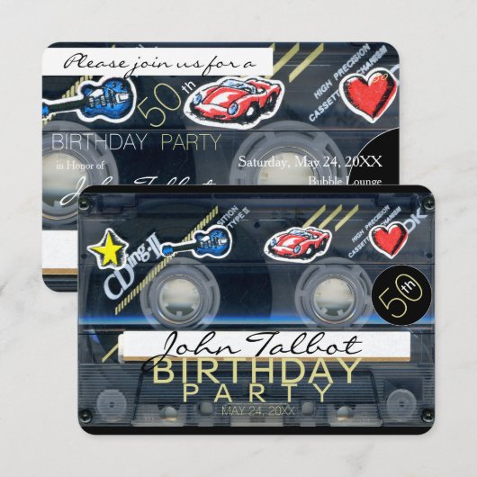 Retro T3 Cassette Tape 50. Geburtstagsparty Inv Einladung (Vorne/Hinten)