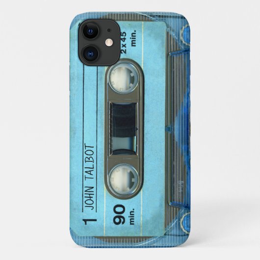 Retro T4 Blue Audiotape Mixtape Kassette Name iPC Case-Mate iPhone Hülle (Rückseite)