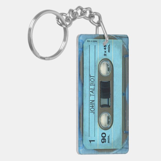 Retro T4 Blue Audiotape Mixtape Kassette Name K Schlüsselanhänger (Vorderseite links)