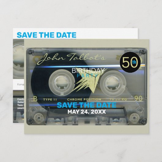 Retro T5 Audiotape 50. Geburtstag Save the Date Po Einladungspostkarte (Vorne/Hinten)