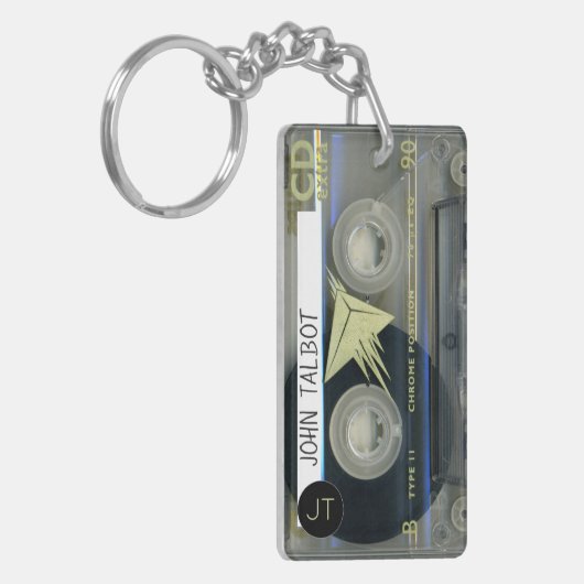 Retro T5 Audiotape Mixtape Kassette personalisiert Schlüsselanhänger (Vorderseite links)