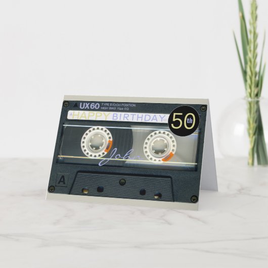 Retro T6 Audiotape 50. Geburtstag recto-verso Name Karte (Vorderseite)