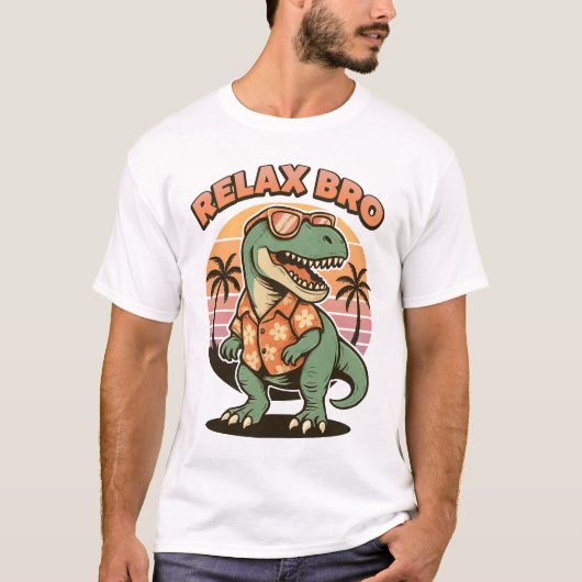 Retro T-Rex Chill Vibes - Relax Bro Beach Shirt (Vorderseite)
