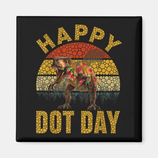 Retro T Rex Dinosaur Lovers Polka Dots Happy Dot D Magnet (Vorne)