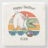 Retro T-Rex in Ostern Bunny Costume Egg Hunt Steinuntersetzer (Vorderseite)