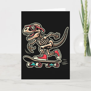Retro T-Rex Skelett Dinosaurier Skateboarding Jung Karte