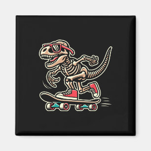 Retro T-Rex Skelett Dinosaurier Skateboarding Jung Magnet