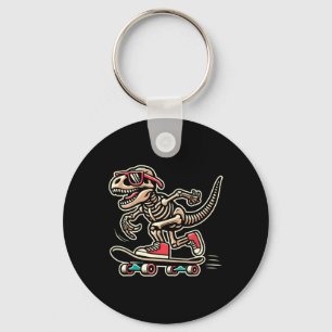 Retro T-Rex Skelett Dinosaurier Skateboarding Jung Schlüsselanhänger