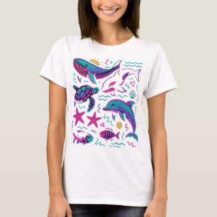 Retro-T-Shirt mit Meereslebewesen 90er Ozean Nat T-Shirt