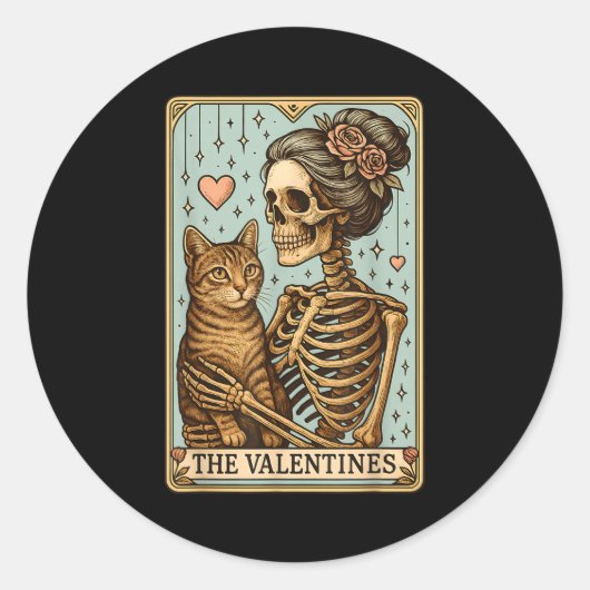 Retro Tabby Cat Valentine's Day Mom Tarot Card Runder Aufkleber (Vorderseite)