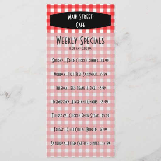 Retro Tablecloth Red Gingham Café Menü Menükarte (Vorderseite)