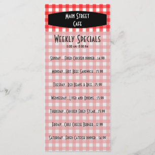 Retro Tablecloth Red Gingham Café Menü Menükarte