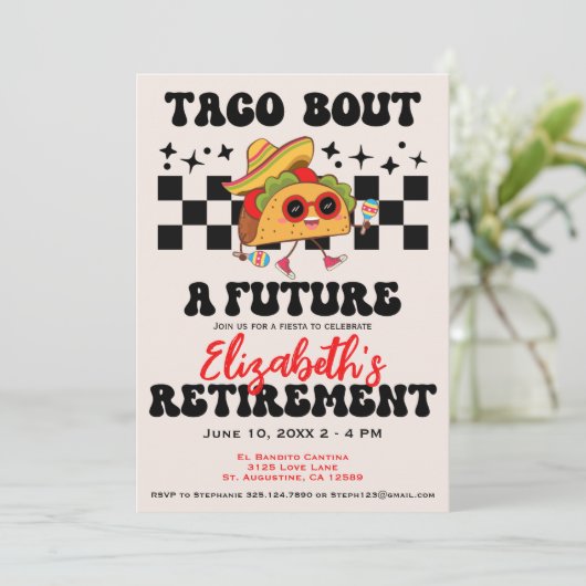 Retro Taco Bout A Retirement Fiesta Abschluss Einladung (Stehend Vorderseite)