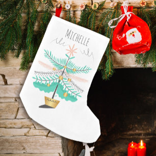 Retro tadelloses rosa Goldweihnachtsbaum-Monogramm Kleiner Weihnachtsstrumpf