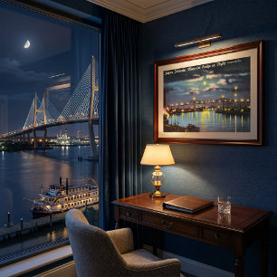 Retro Talmadge Bridge Night Savannah GA Poster