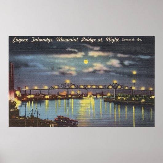 Retro Talmadge Bridge Night Savannah GA Poster (Vorne)