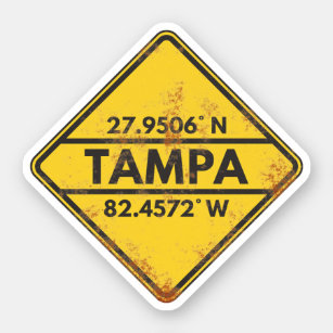 Retro Tampa koordiniert das Rusty Metal Sign Aufkleber