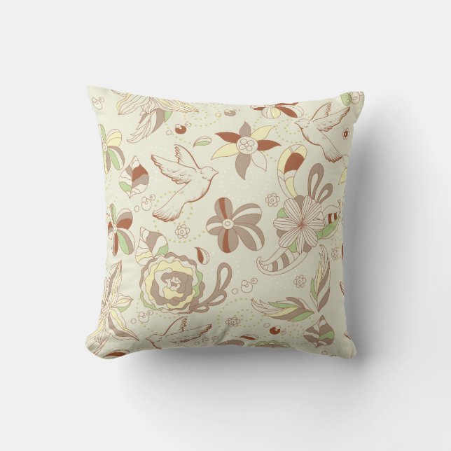 Retro-Tan und braunes Blumenkissen Kissen (Vorderseite)