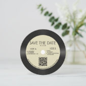 Retro Tan Vinyl Record Wedding Save the Date (Stehend Vorderseite)