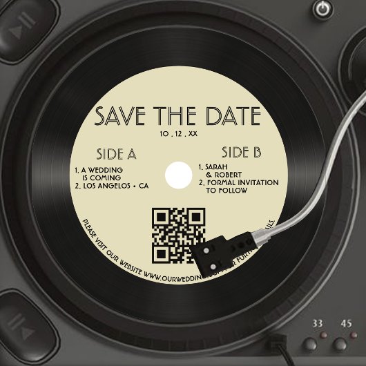 Retro Tan Vinyl Record Wedding Save the Date