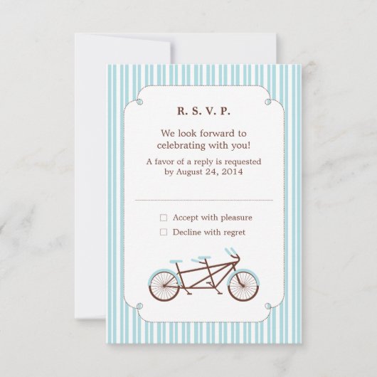 Retro Tandem Bicycle Blue & White Striping Wedding Einladung (Vorderseite)