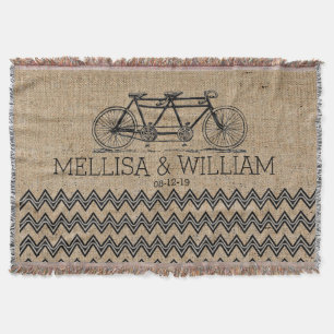 Retro Tandem Bicycle Zickzack Burlap Wedding Gesch Decke