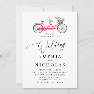 Retro Tandemfahrrad. Hochzeit mit eleganten Schrif Einladung