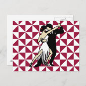 Retro Tango Dancers Burgundy Geometric Postkarte (Vorne/Hinten)