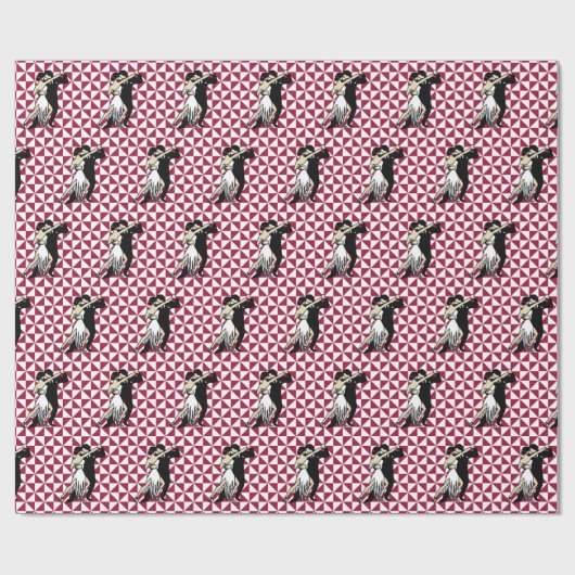 Retro Tango Dancers Burgundy und White Geometric Geschenkpapier (Flach)