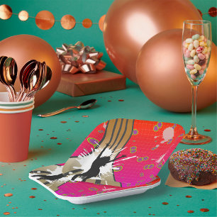 Retro-Tanz Silhouette Farbspritzer Kreise Pappteller