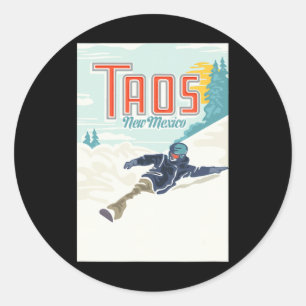 Retro Taos Ski Valley New Mexico Skifahren Snowboa Runder Aufkleber
