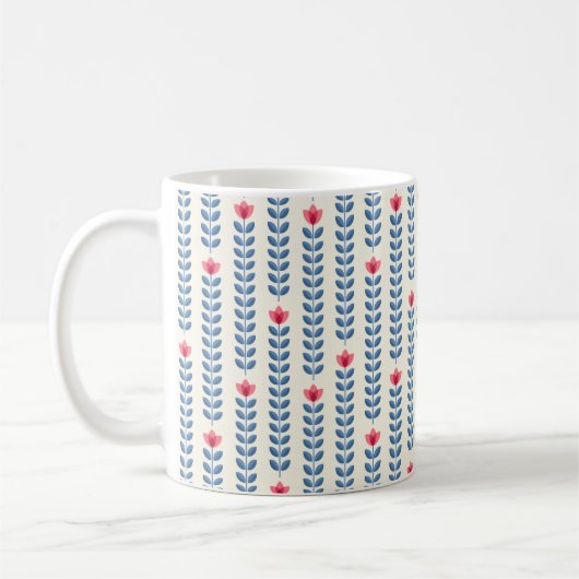 Retro-Tapete - Blumenmuster mit abstraktem Scanner Kaffeetasse (Links)