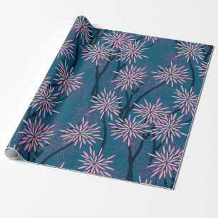 Retro-Tapete im asiatischen Stil in marineblau pi Geschenkpapier