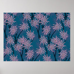Retro-Tapete im asiatischen Stil in marineblau pi Poster