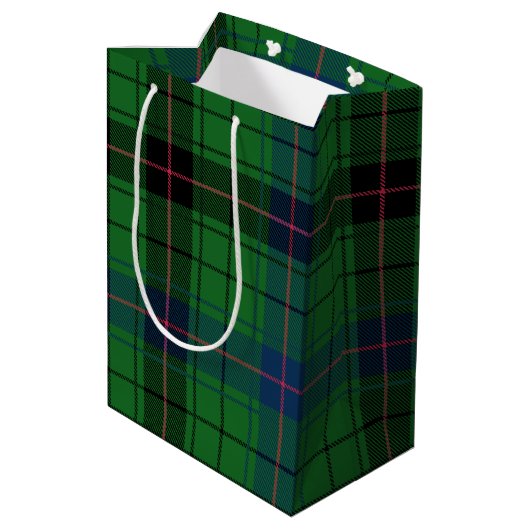 Retro Tartan Davidson Green Kariert Mittlere Geschenktüte (Rückseite Schrägansicht)