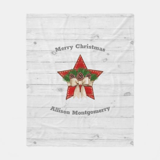 Retro Tartan, weißes Holz Weihnachtsstern Fleecedecke (Vorderseite)