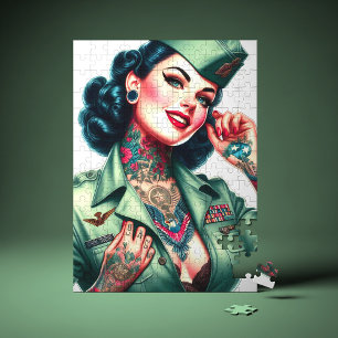 Retro tätowierte Militärfrau Puzzle