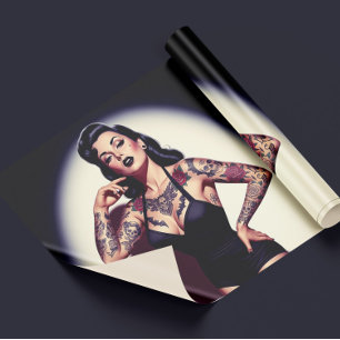 Retro tätowierte Pin-up Geschenkpapier